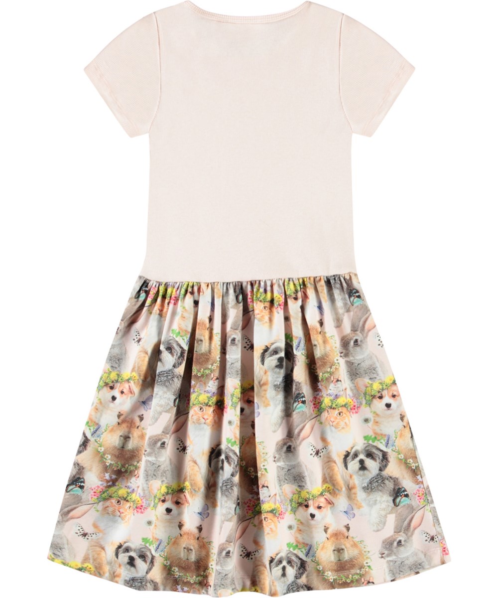 Cissa - Festival Friends - Pink short-sleeved dress for children in organic cotton with a snug ribbed jersey top and smooth jersey skirt.