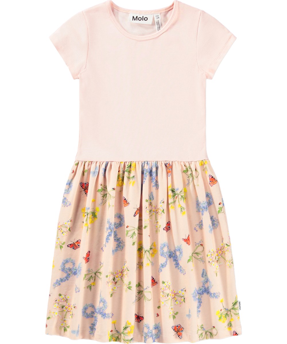 Cissa - Flowerbows - Pink dress for children made of organic cotton with a floral print