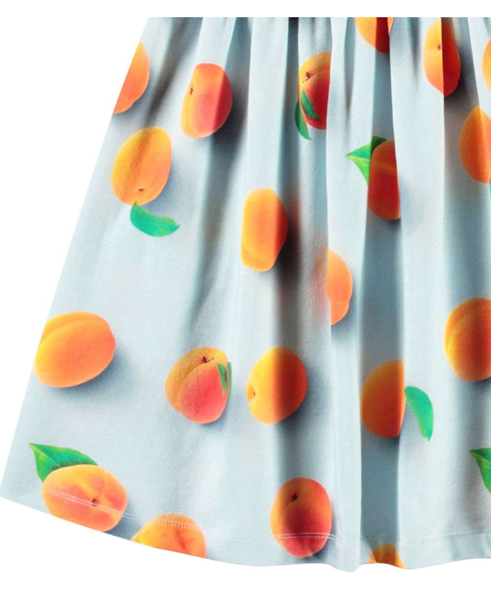 Cissa - Fresh Apricots - Light blue short-sleeved dress for children in organic cotton with a snug ribbed jersey top and smooth jersey skirt.