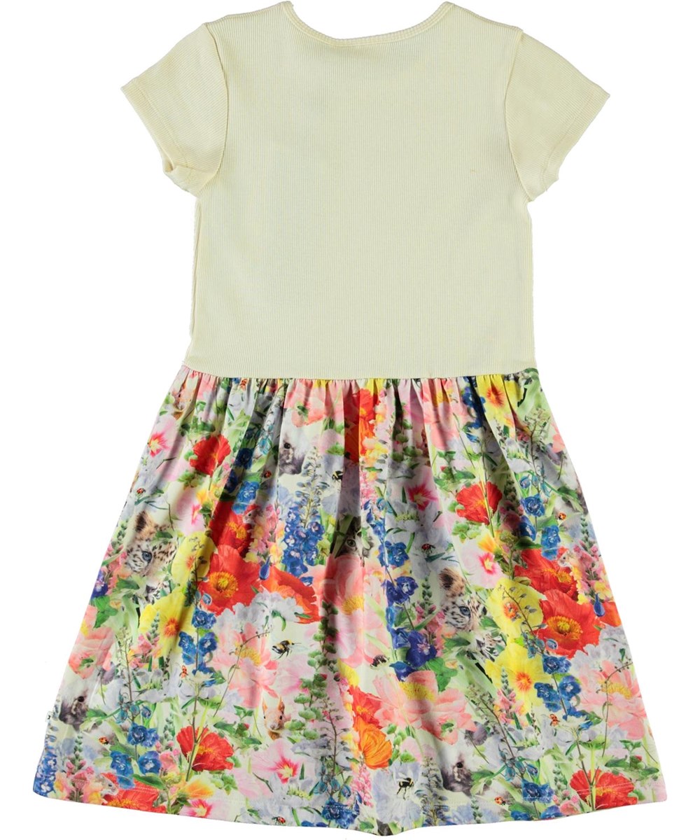 Cissa - Hide And Seek - Yellow organic dress with floral skirt 