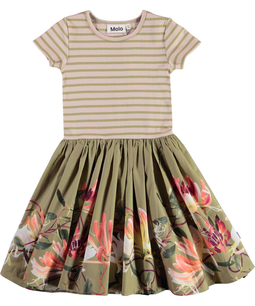 Cissa - Honeysuckle Edge - Striped organic dress with floral print 