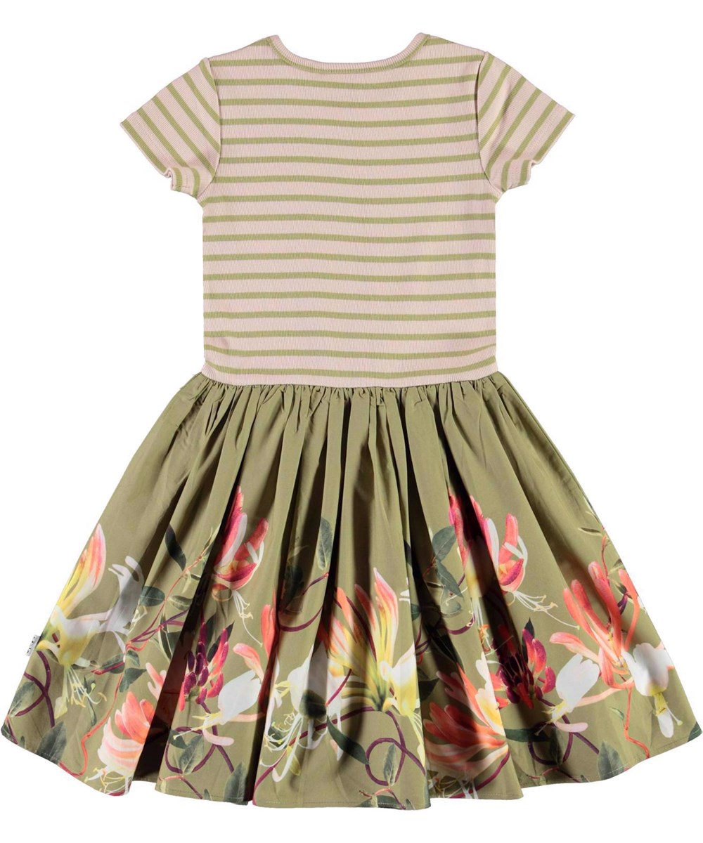 Cissa - Honeysuckle Edge - Striped organic dress with floral print 