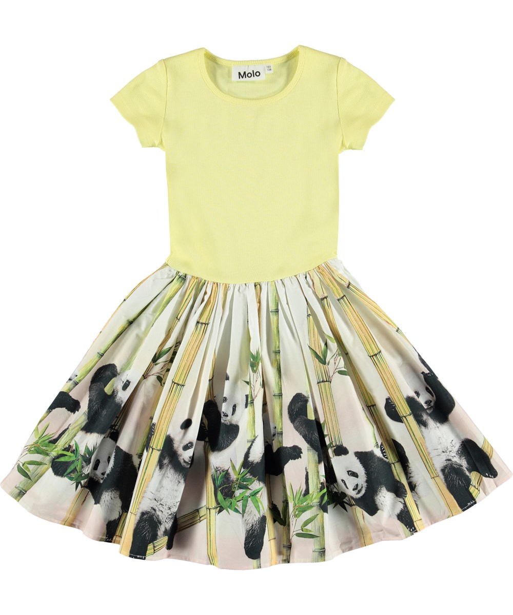 Cissa - Panda Party - Pale yellow dress in a panda print