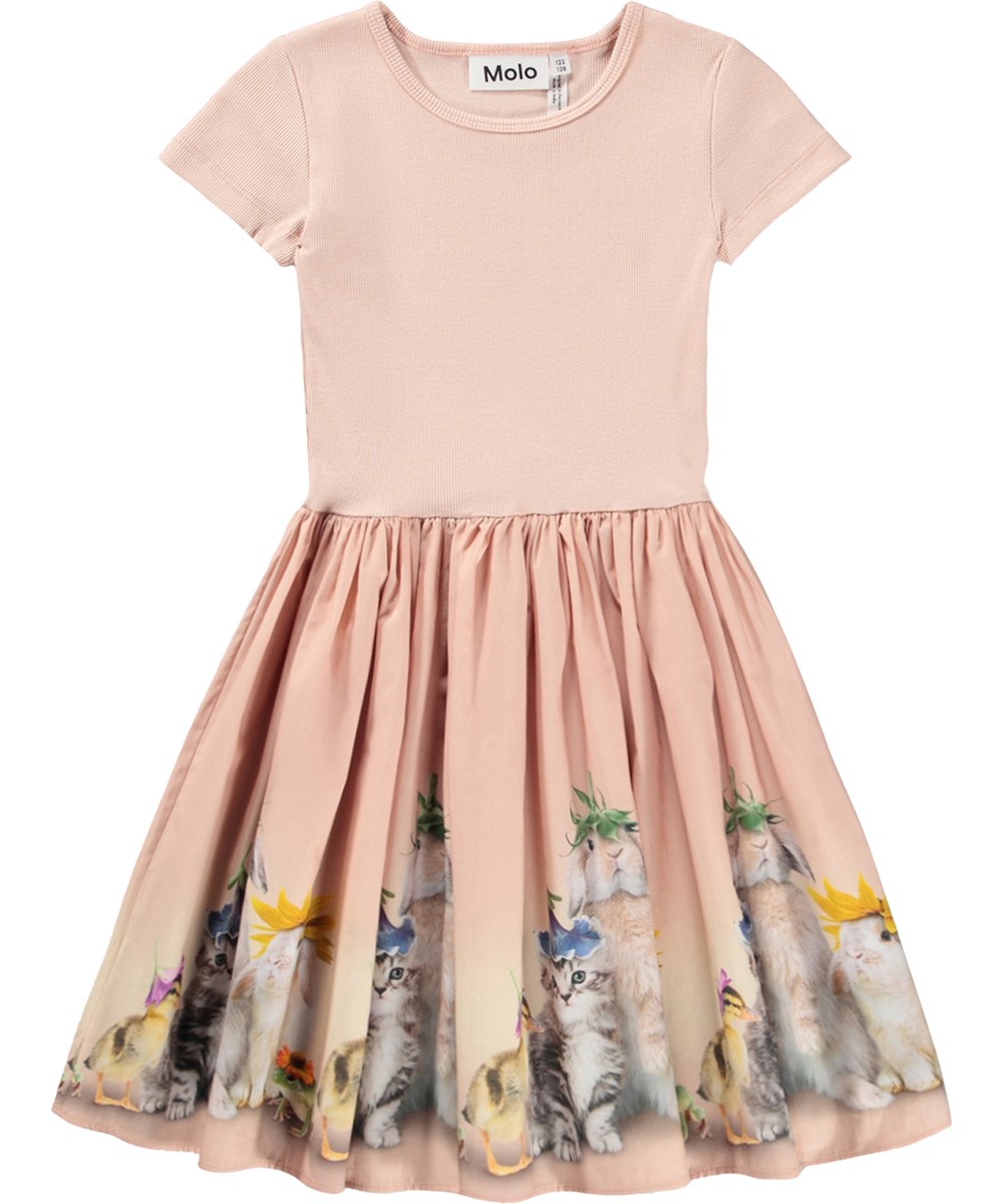 Cissa - Photobooth - Pink dress for children made of organic cotton with an animal print 