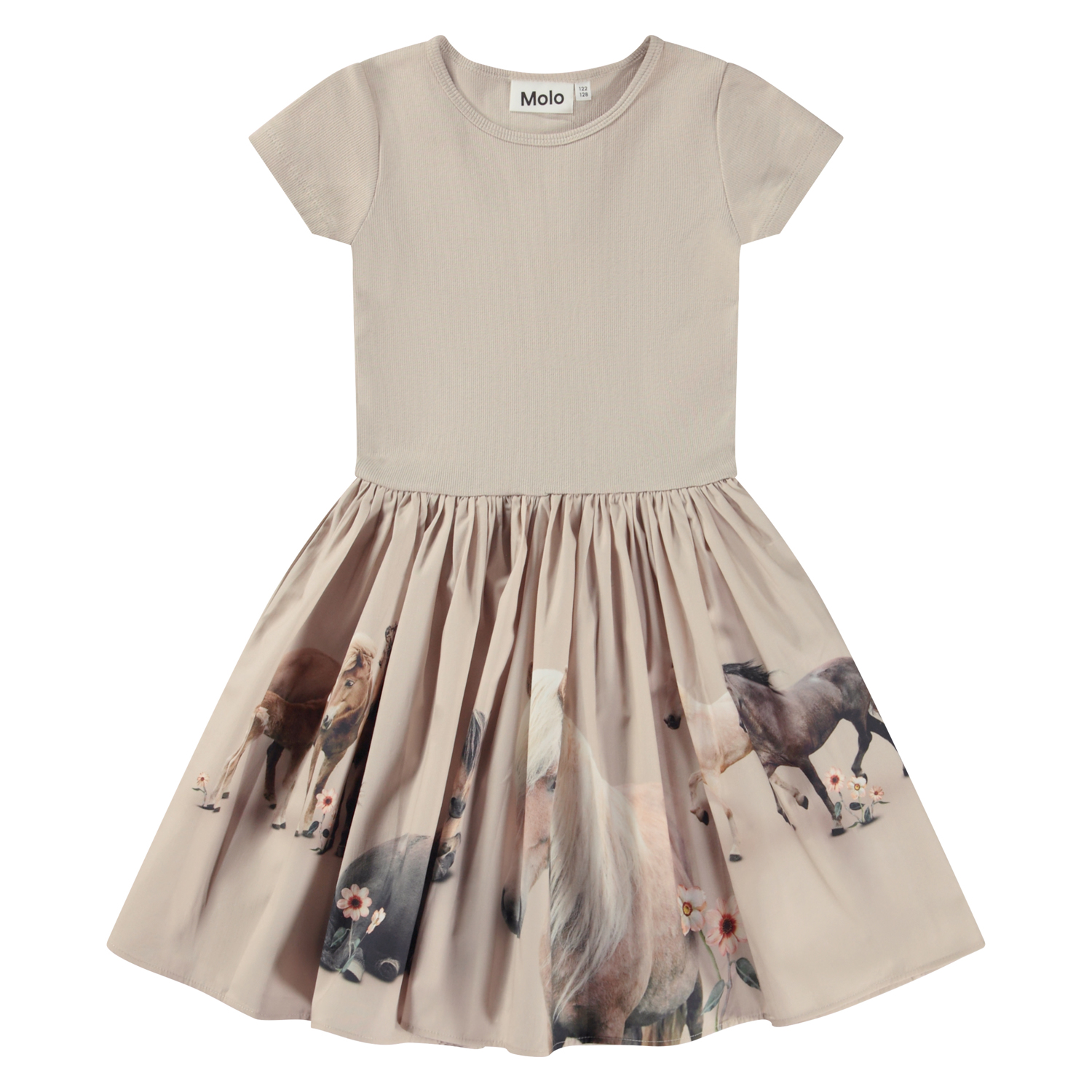 Cissa - Pony Family - Beige organic knee length dress with