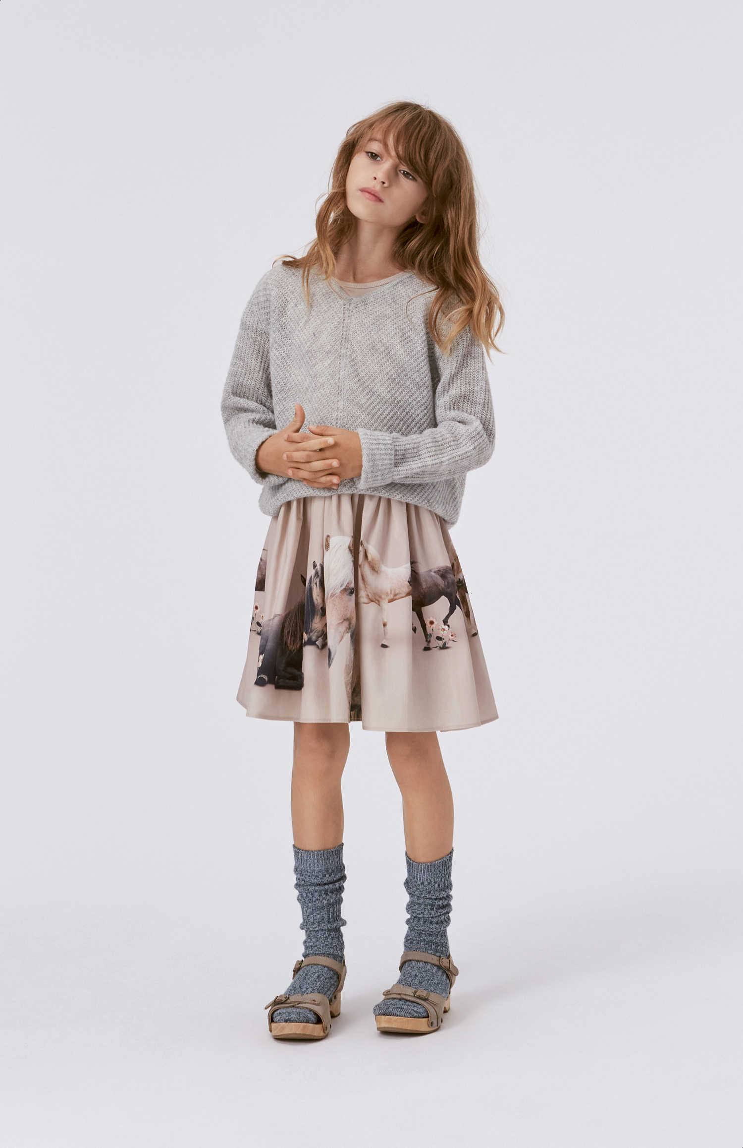 Cissa - Pony Family - Beige organic knee length dress with