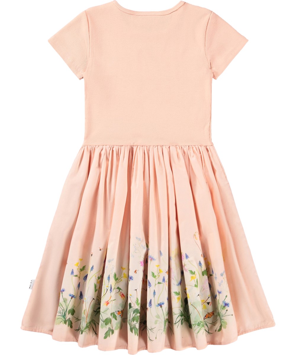 Cissa - Siesta - Peach-coloured dress for children made of organic cotton with a horse print