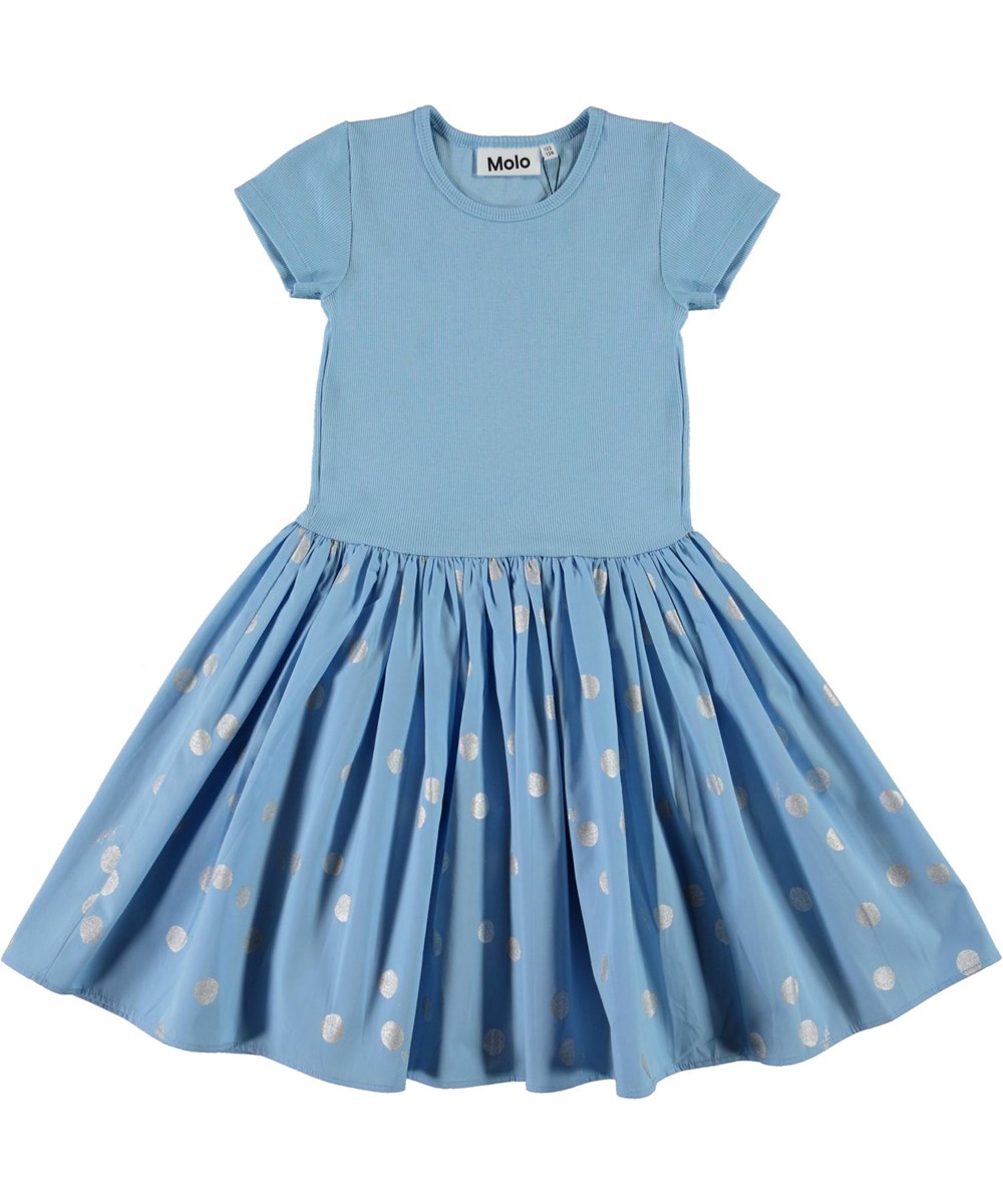 Cissa - Silver Dots - Light blue organic dress with silver dots 
