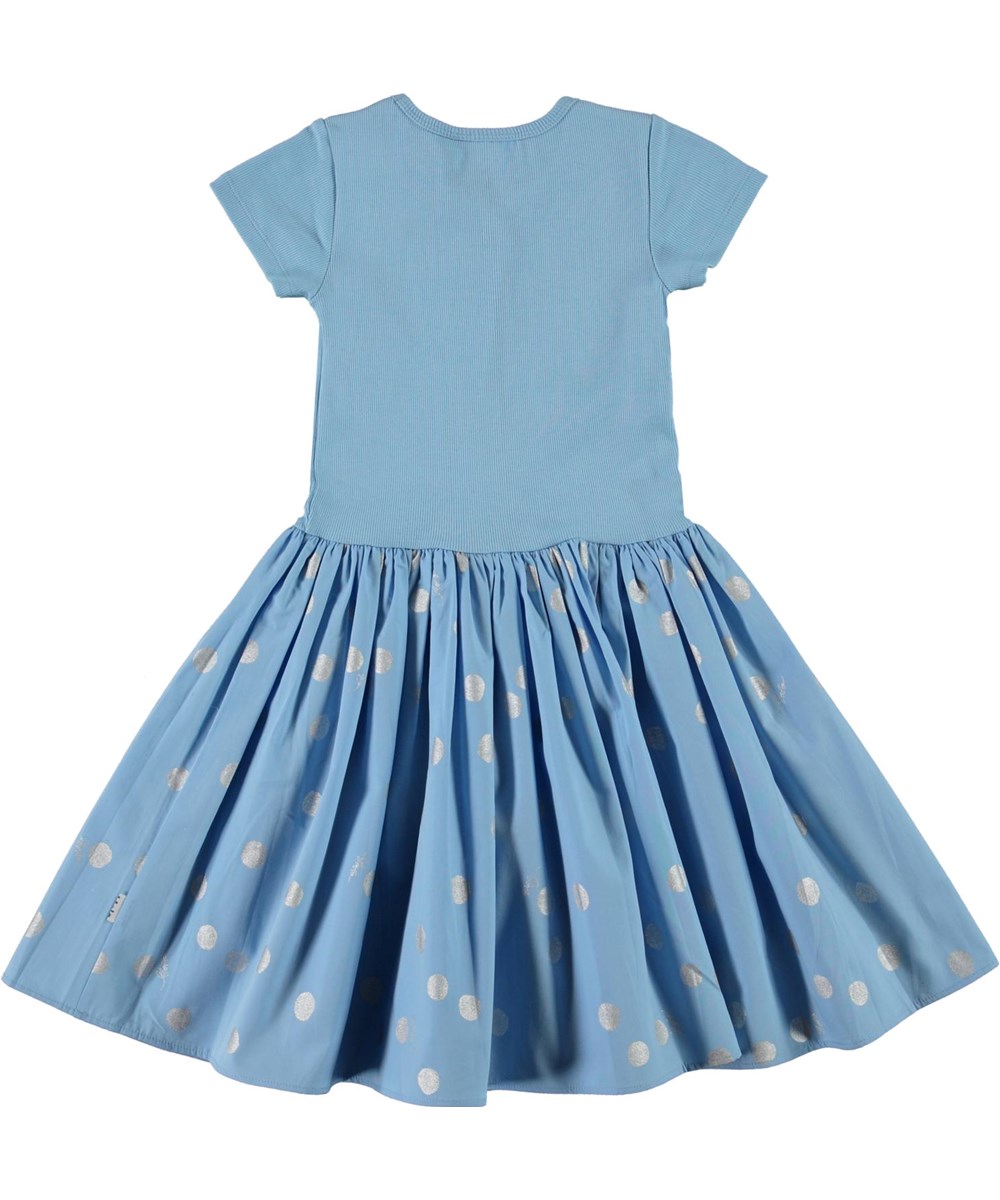 Cissa - Silver Dots - Light blue organic dress with silver dots 