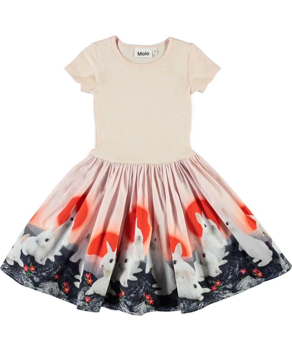 Cissa - Sunset Bunnies - Rose organic dress with bunnies