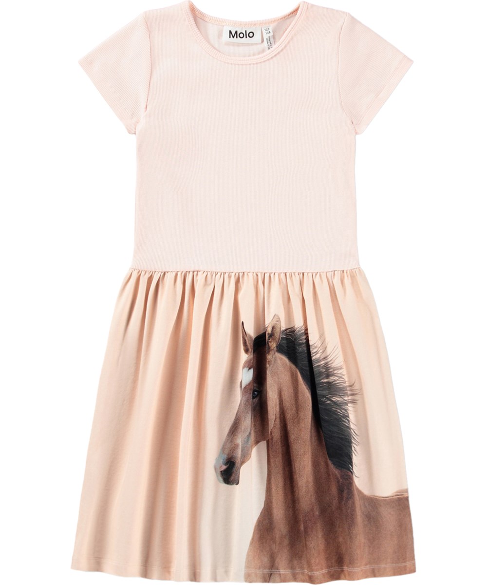Cissa - Wild Pony - Pink dress for children made of organic cotton with a horse print