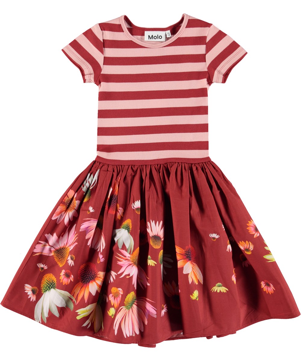 Cissa - Windy Petals - Organic dress with a striped top and floral print 