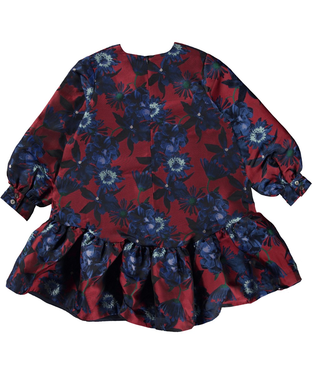 Cixi - Floral Jaquard - Bordeaux and blue jacquard dress