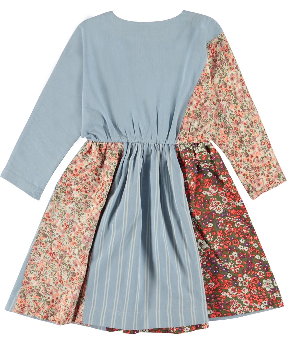Clara - Patchwork - Patchwork dress with light blue denim and floral print