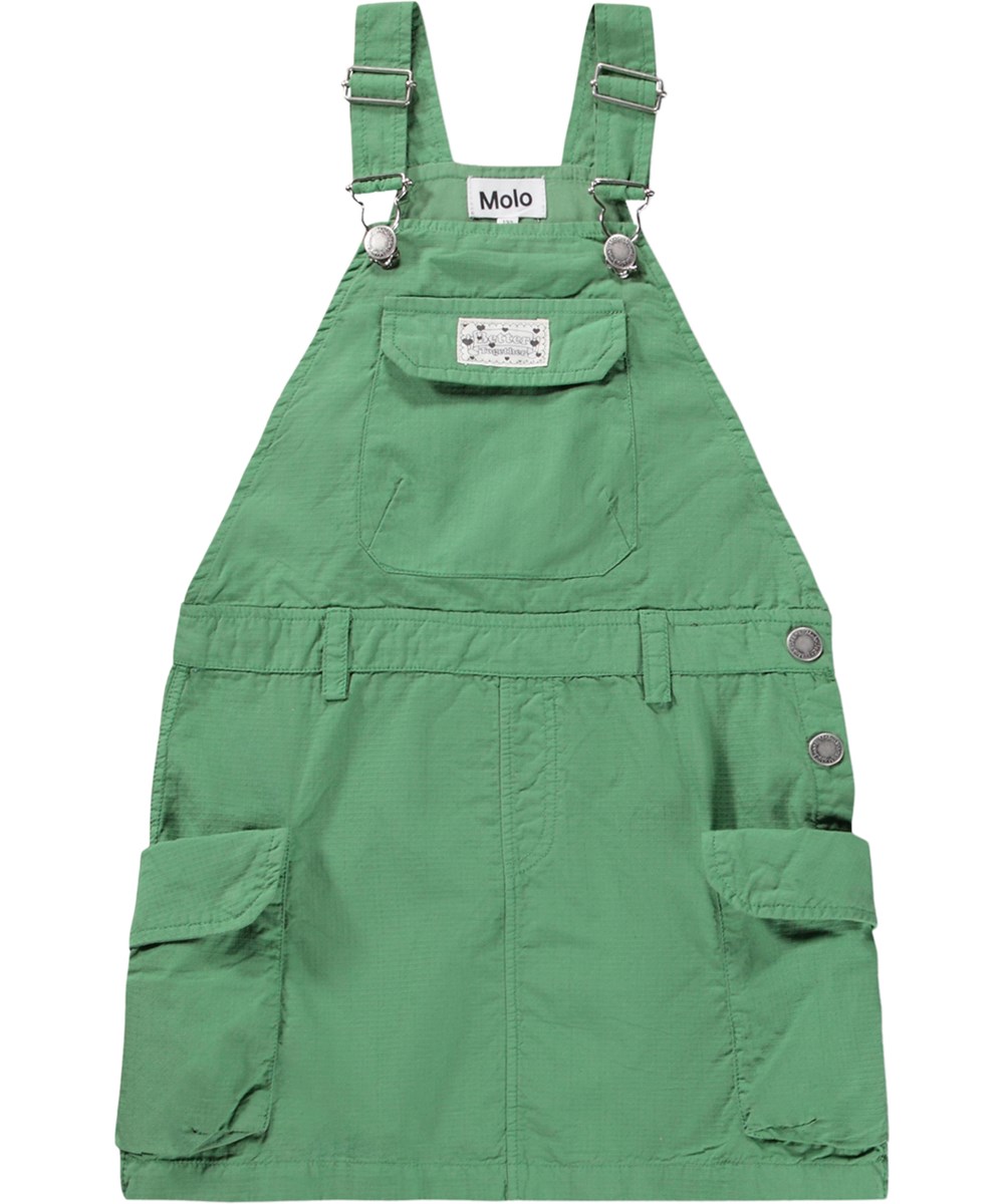 Clarice - Groovy Green - Green overall dress for children made of durable organic cotton with cargo pockets 