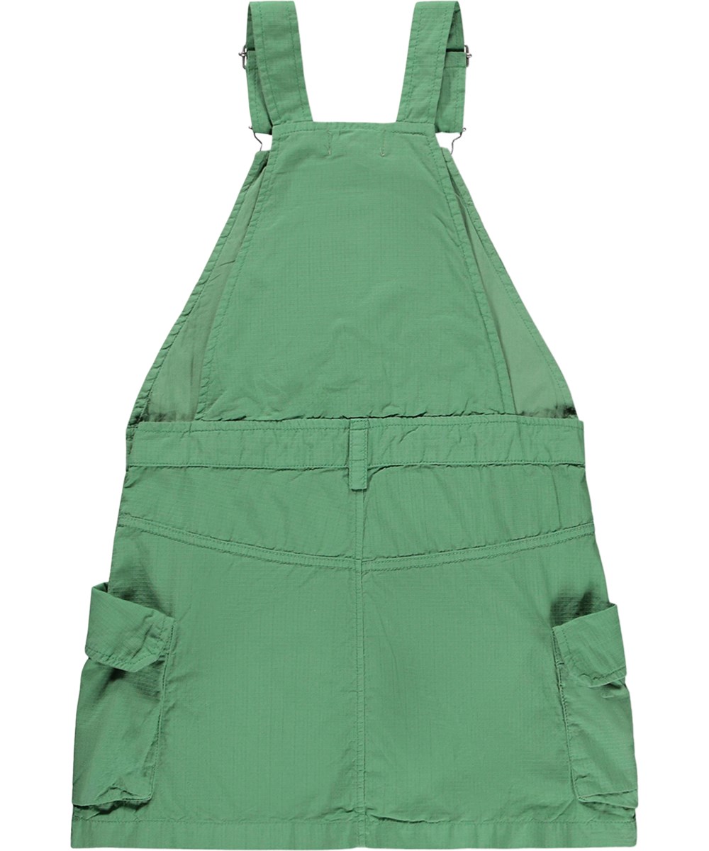 Clarice - Groovy Green - Green overall dress for children made of durable organic cotton with cargo pockets 