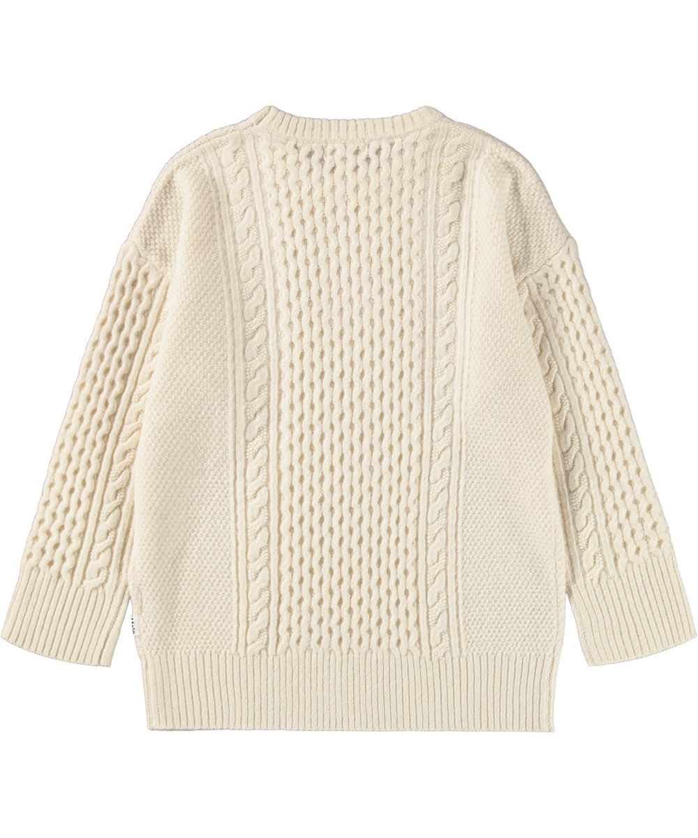 Clea - Buttercream - Cream-coloured wool dress for children with cable pattern.