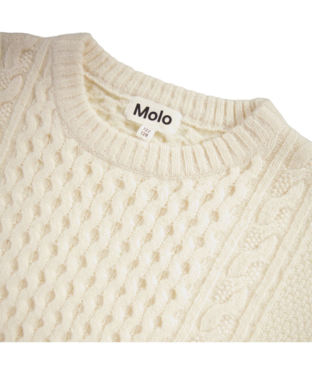 Clea - Buttercream - Cream-coloured wool dress for children with cable pattern.