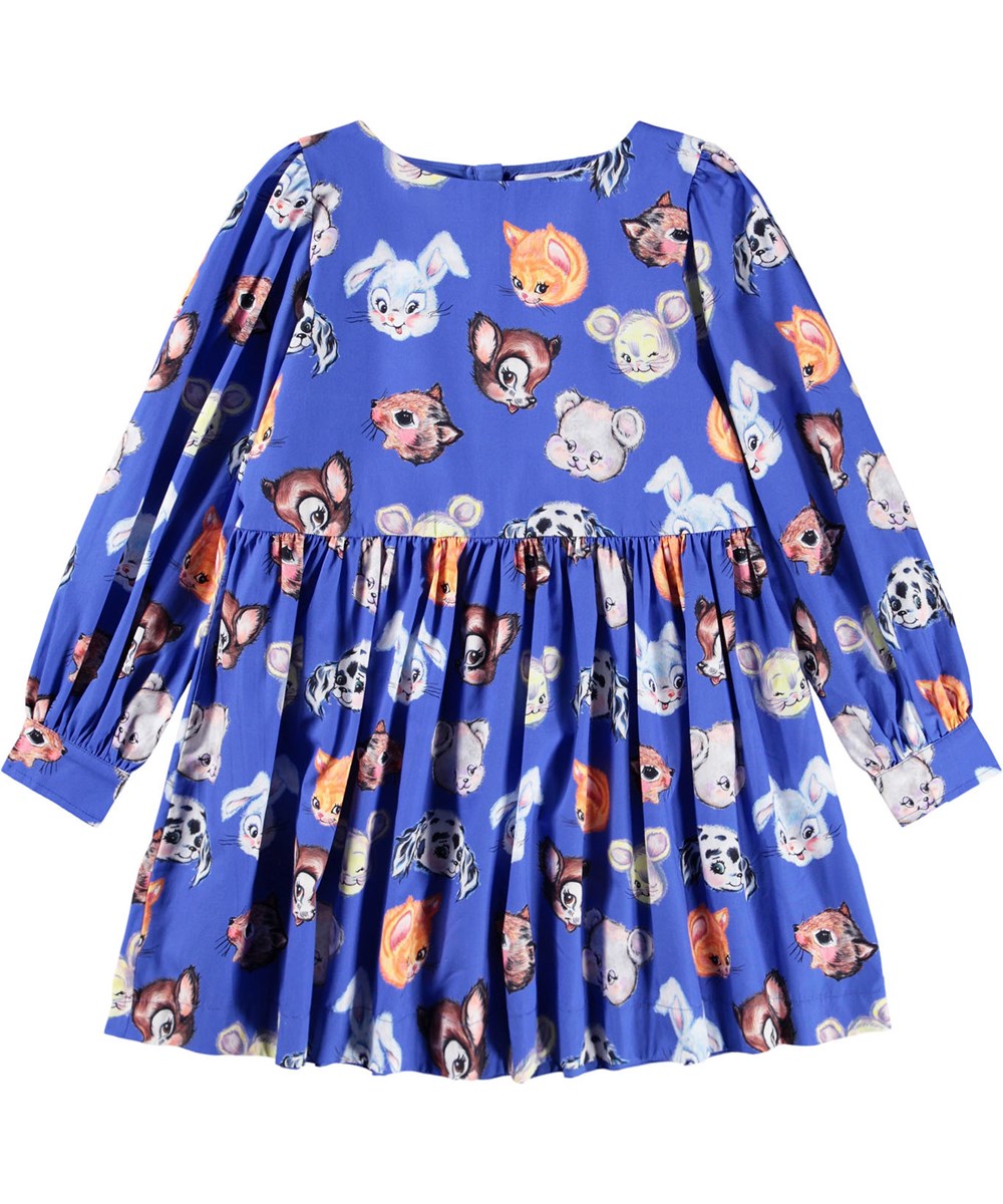 Cleo - Violet Blue - Short blue dress made of organic cotton poplin with a floral print.
