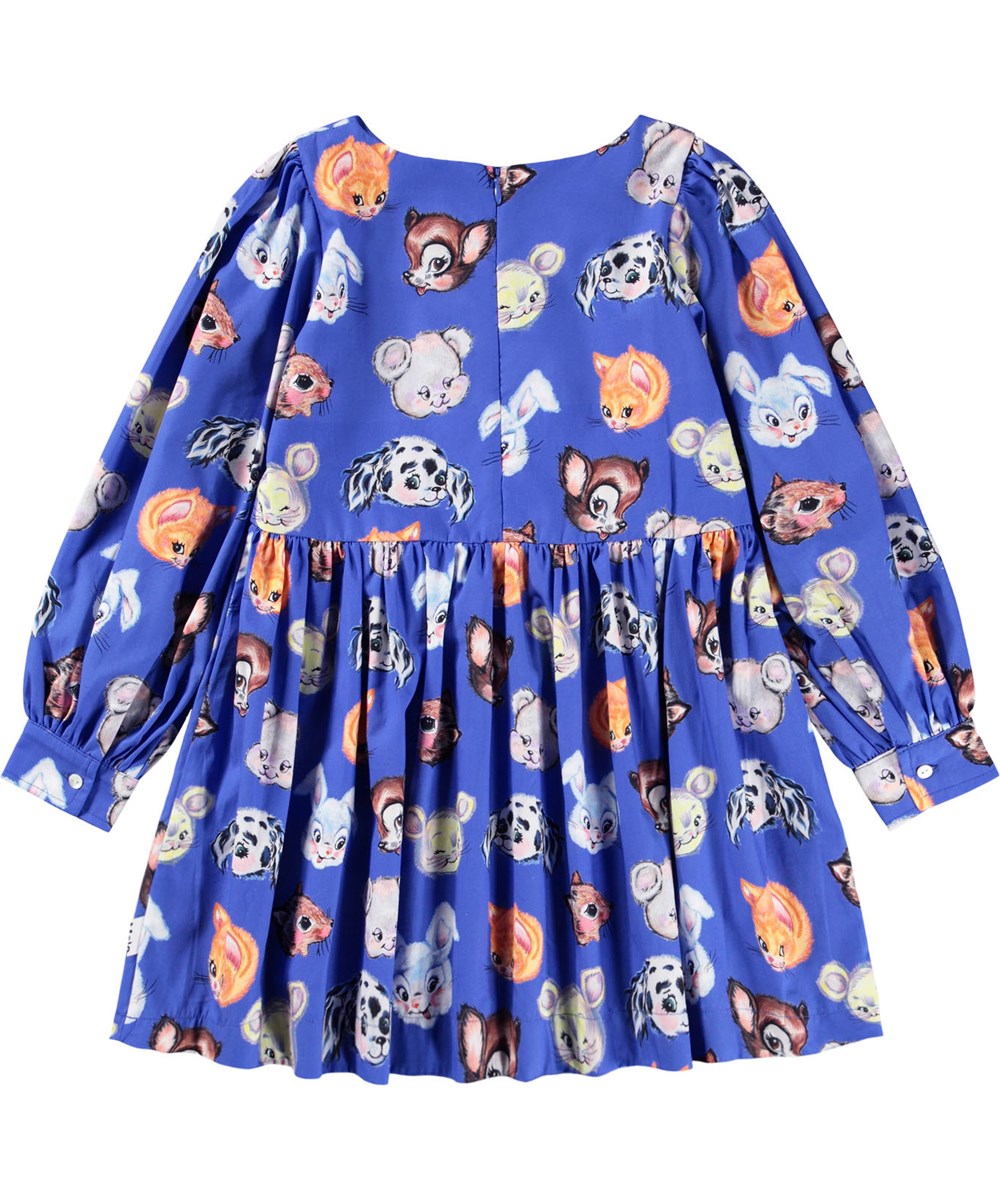 Cleo - Violet Blue - Short blue dress made of organic cotton poplin with a floral print.