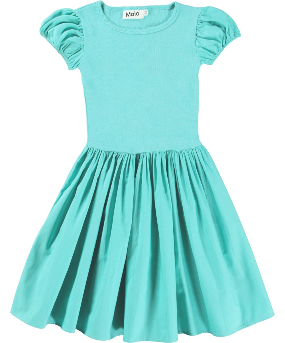 Cleopatra - Pacific - Short sleeve, light blue dress with circular skirt in organic cotton
