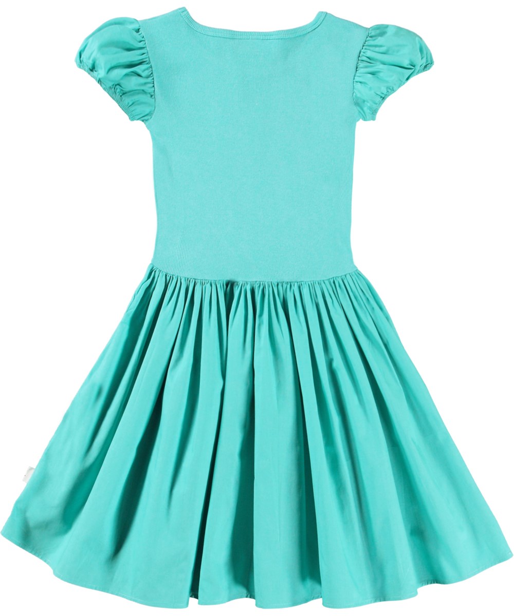 Cleopatra - Pacific - Short sleeve, light blue dress with circular skirt in organic cotton