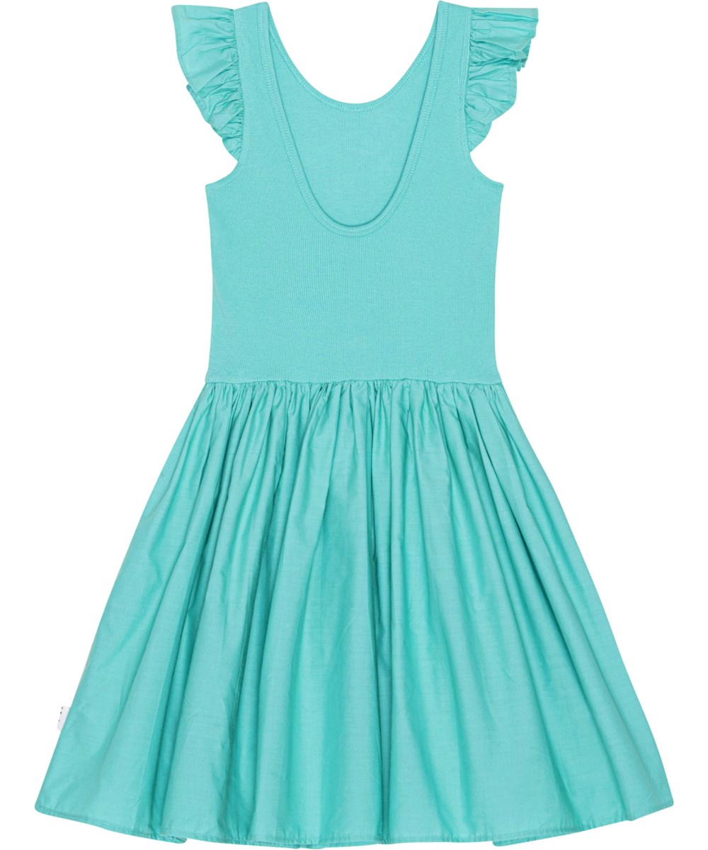 Cloudia - Pacific - Turquoise, knee length dress in organic cotton