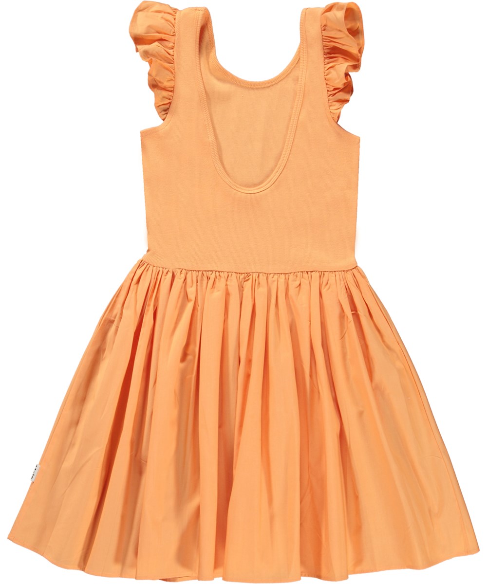 Cloudia - Papaya - Orange dress in organic cotton with ruffles at the shoulders