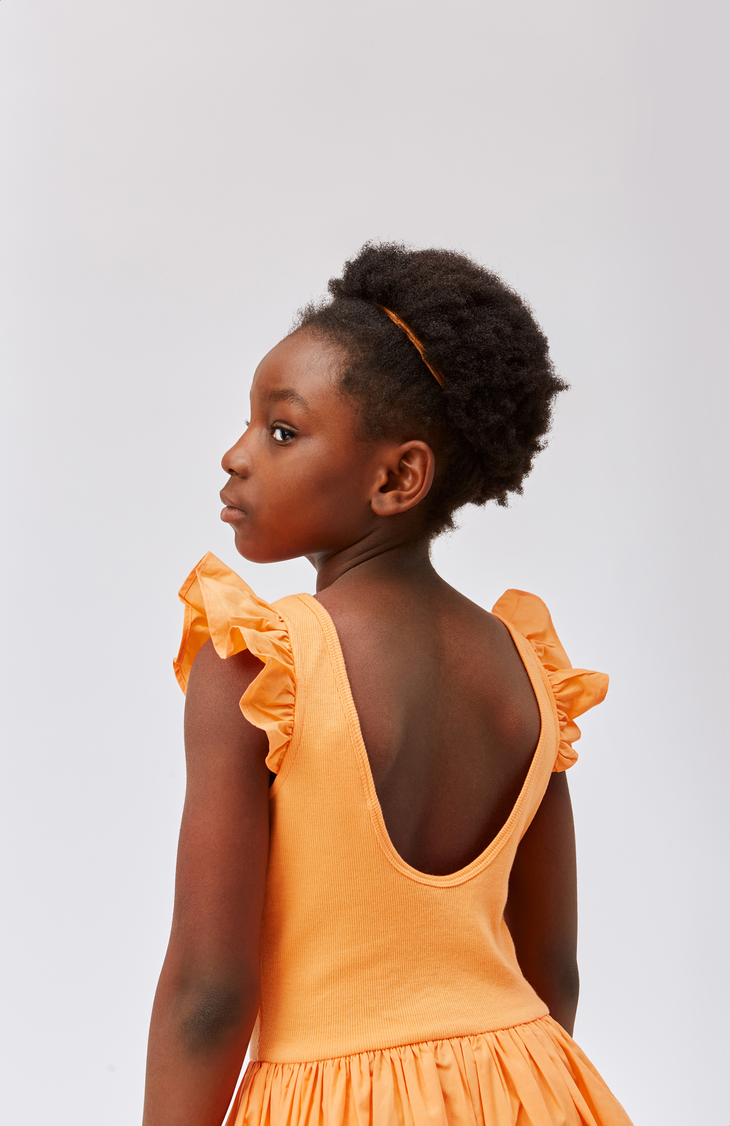 Cloudia Papaya Orange dress in organic cotton with ruffles at the