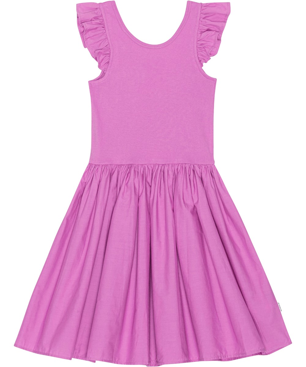 Cloudia - Purple Pink - Pink, knee length dress in organic cotton