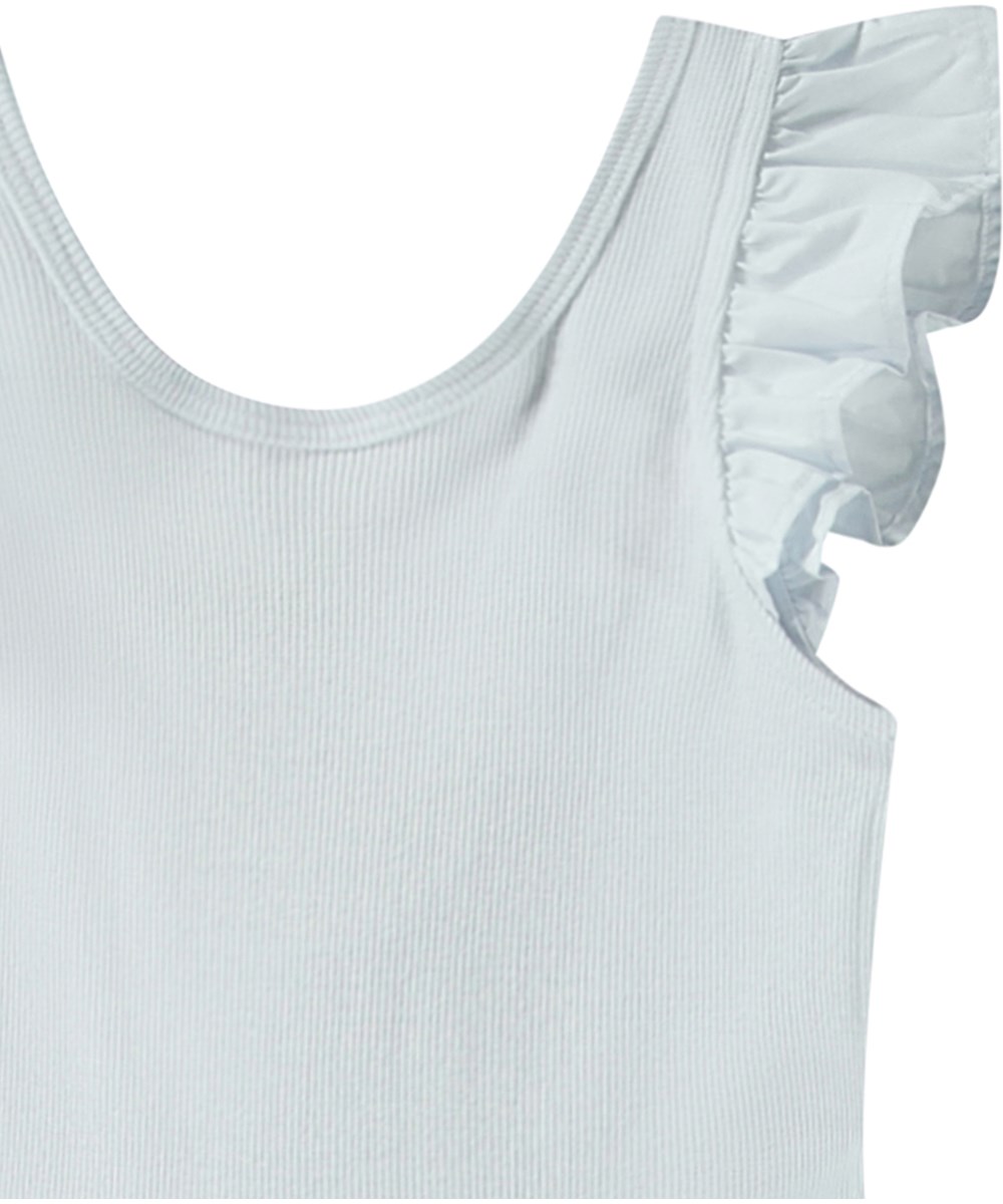 Cloudia - Skywriting - Light blue knee-length dress for children in organic cotton with poplin skirt.