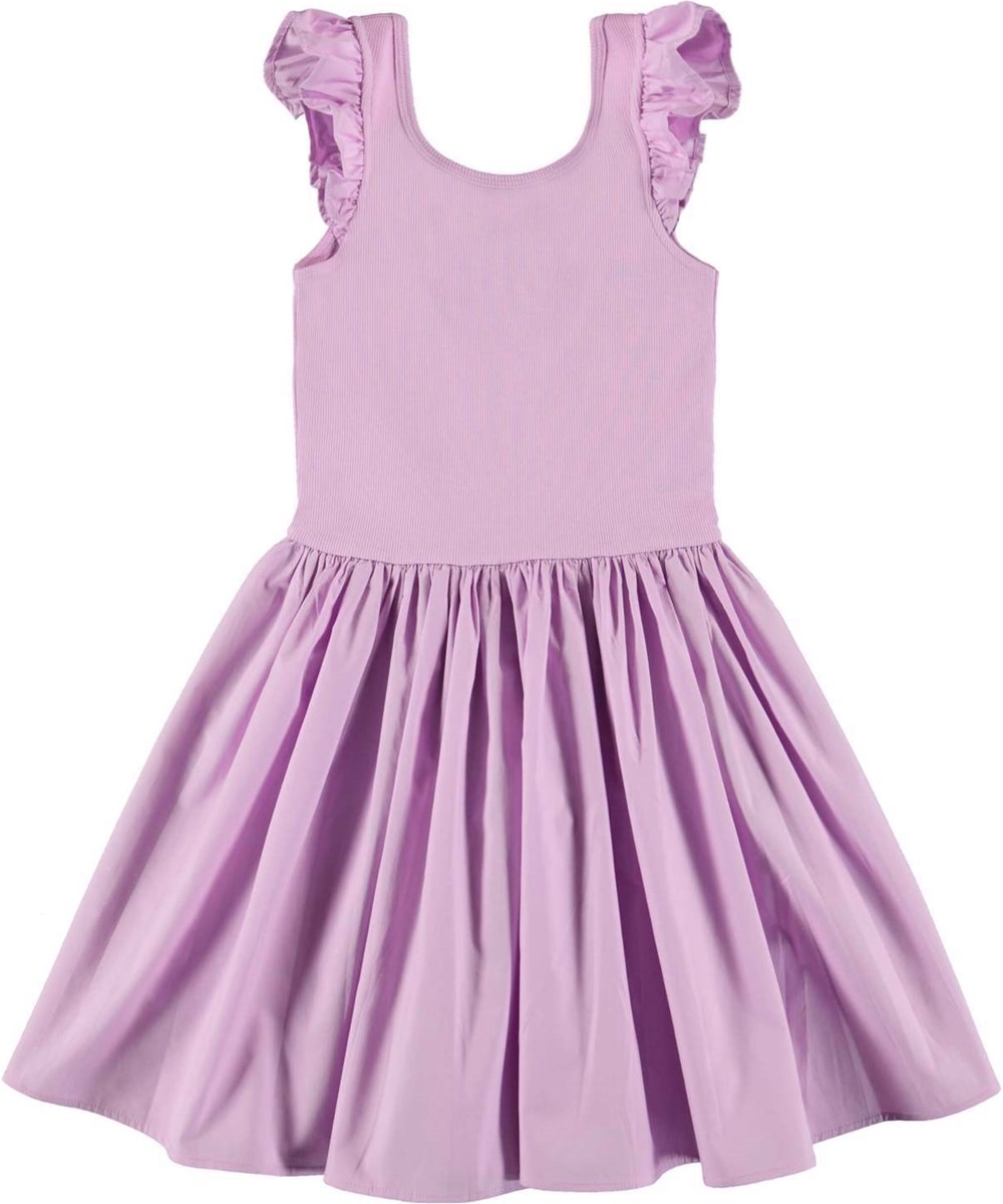 Cloudia - Whisteria - Light purple dress with ruffle edge on the shoulder 