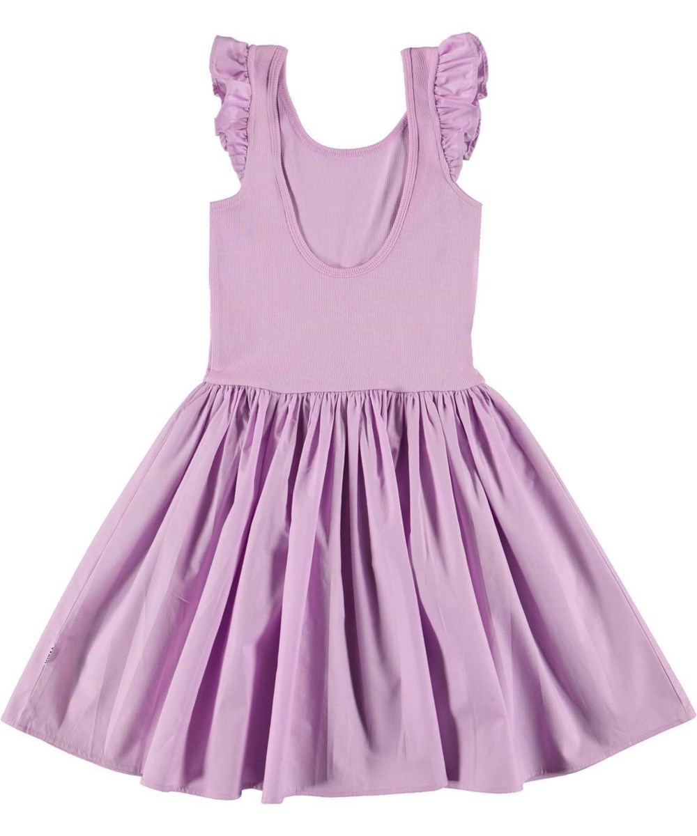 Cloudia - Whisteria - Light purple dress with ruffle edge on the shoulder 