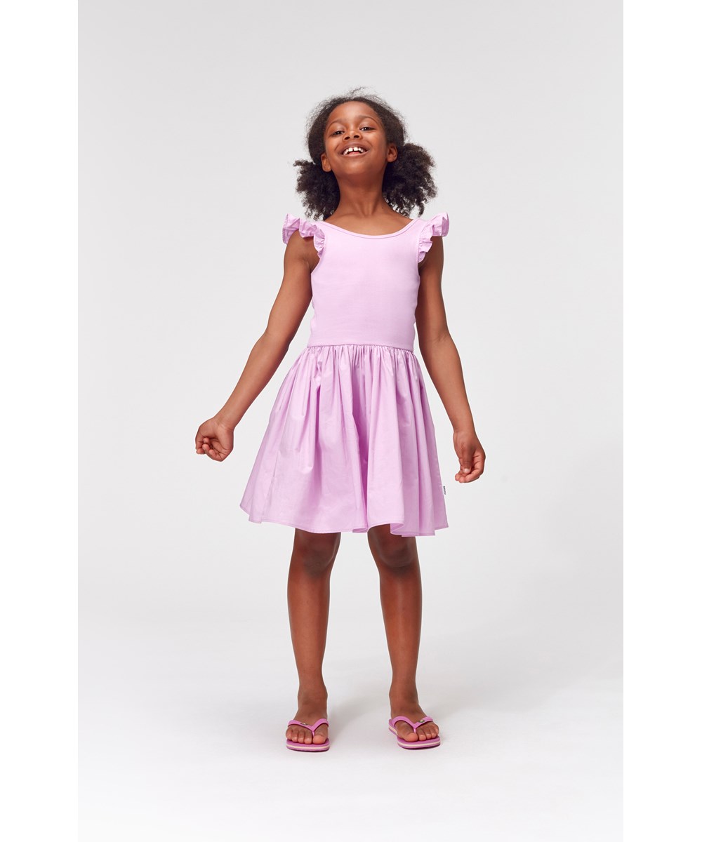 Cloudia - Whisteria - Light purple dress with ruffle edge on the shoulder 