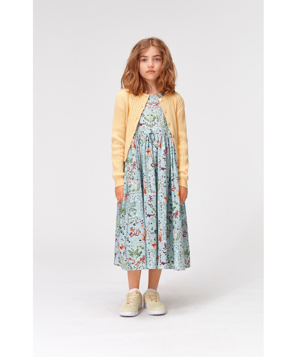 Clover - Leafy - Light blue organic dress with floral print