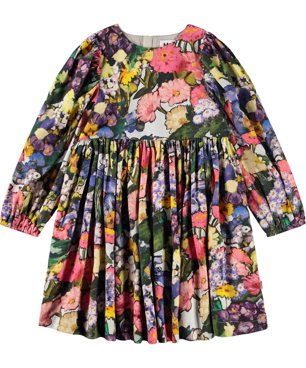 Cocos - Floral Impression - Short dress made of organic cotton poplin with a floral print.