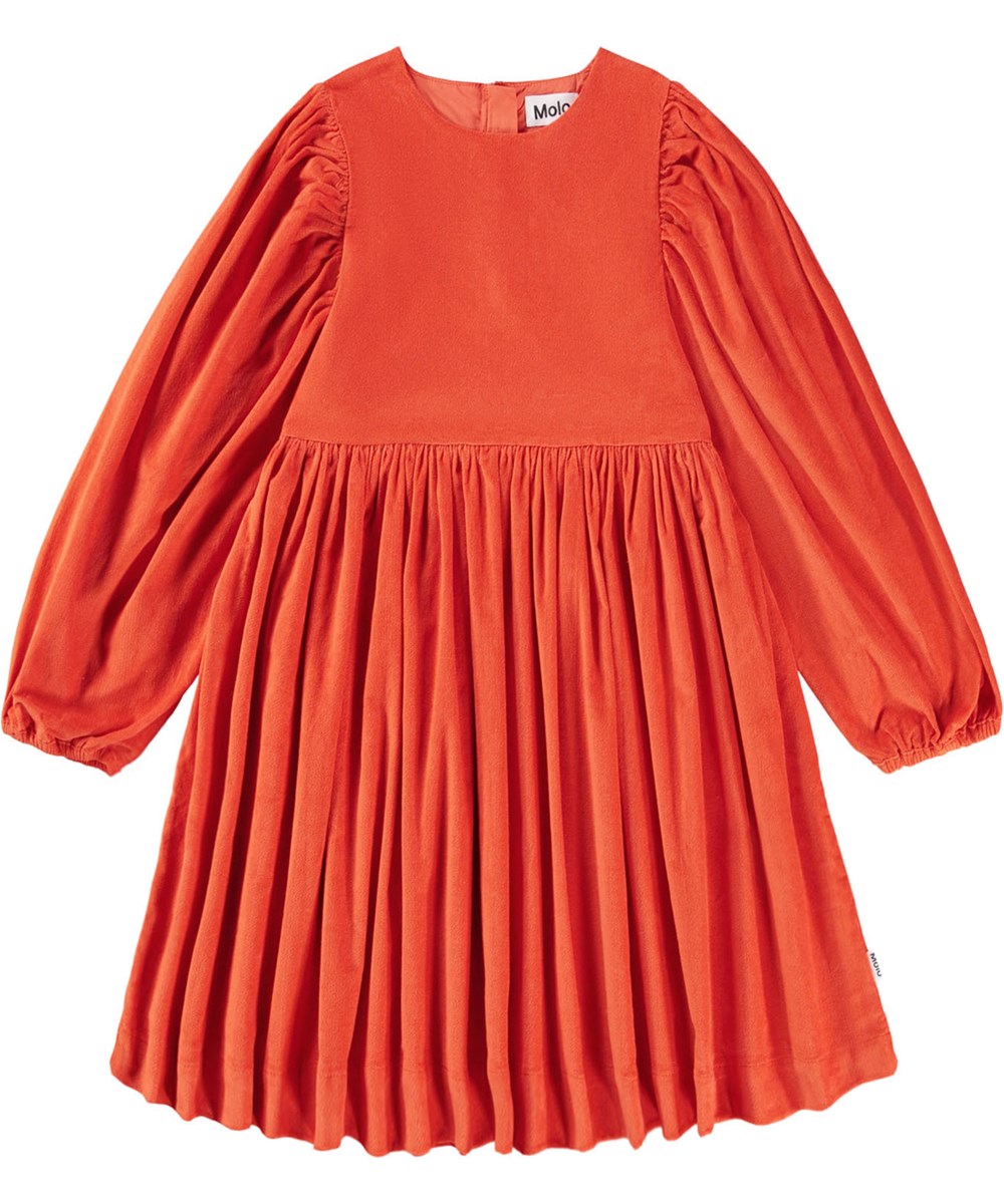 Cocos - Rising Sun - Elegant orange dress made of soft velour for children.
