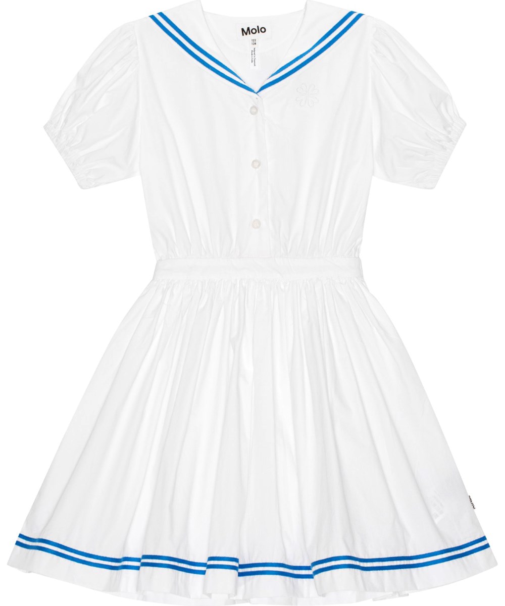 Conch - White - White sailor-inspired dress in organic cotton 