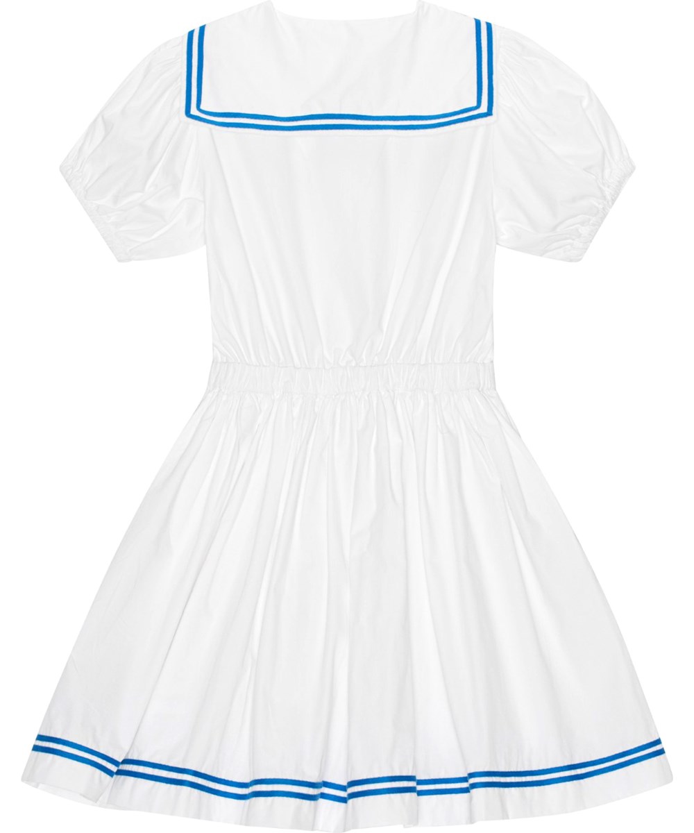 Conch - White - White sailor-inspired dress in organic cotton 