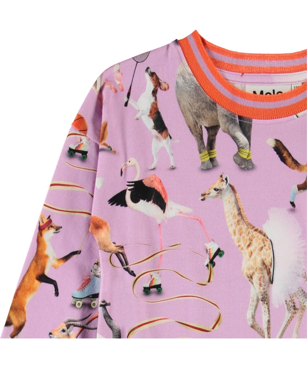 Conny - Made For Motion - Purple organic dress with animals 