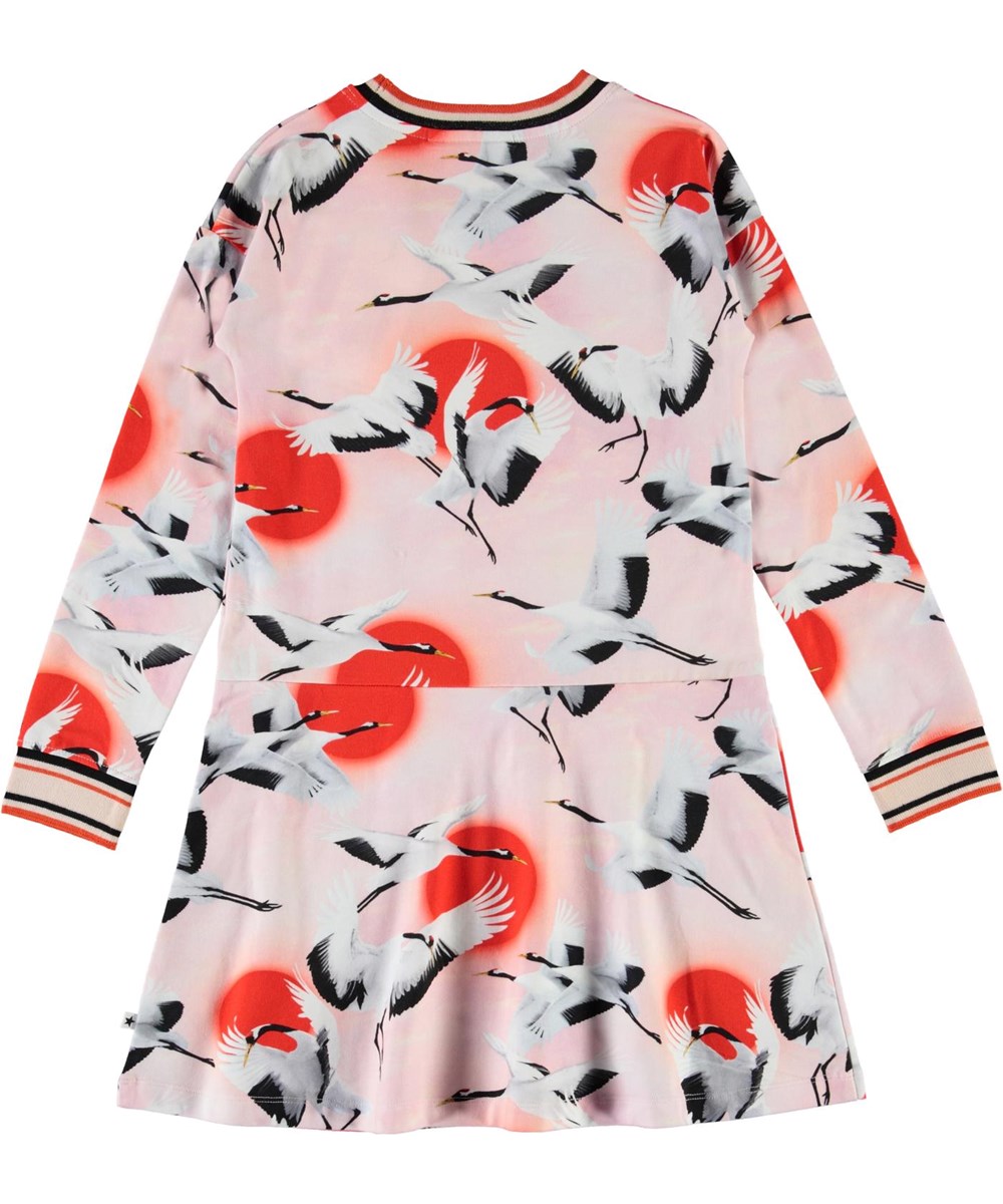 Conny - Sunrise Cranes - Organic rose dress with cranes 