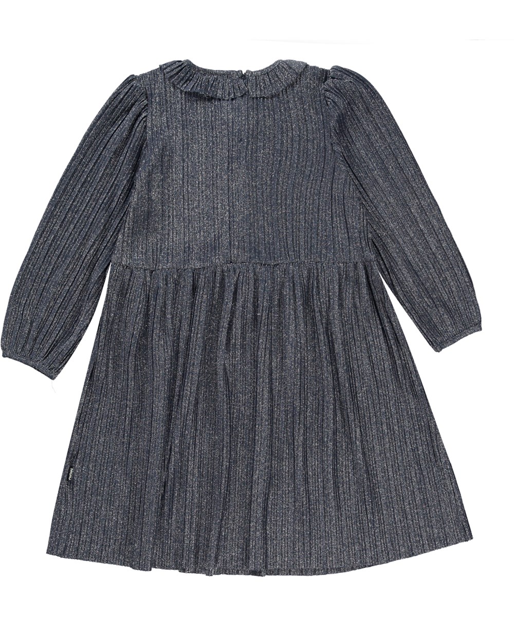 Coralia - Navy Sky - Dark blue knee length dress with pleats and glitter