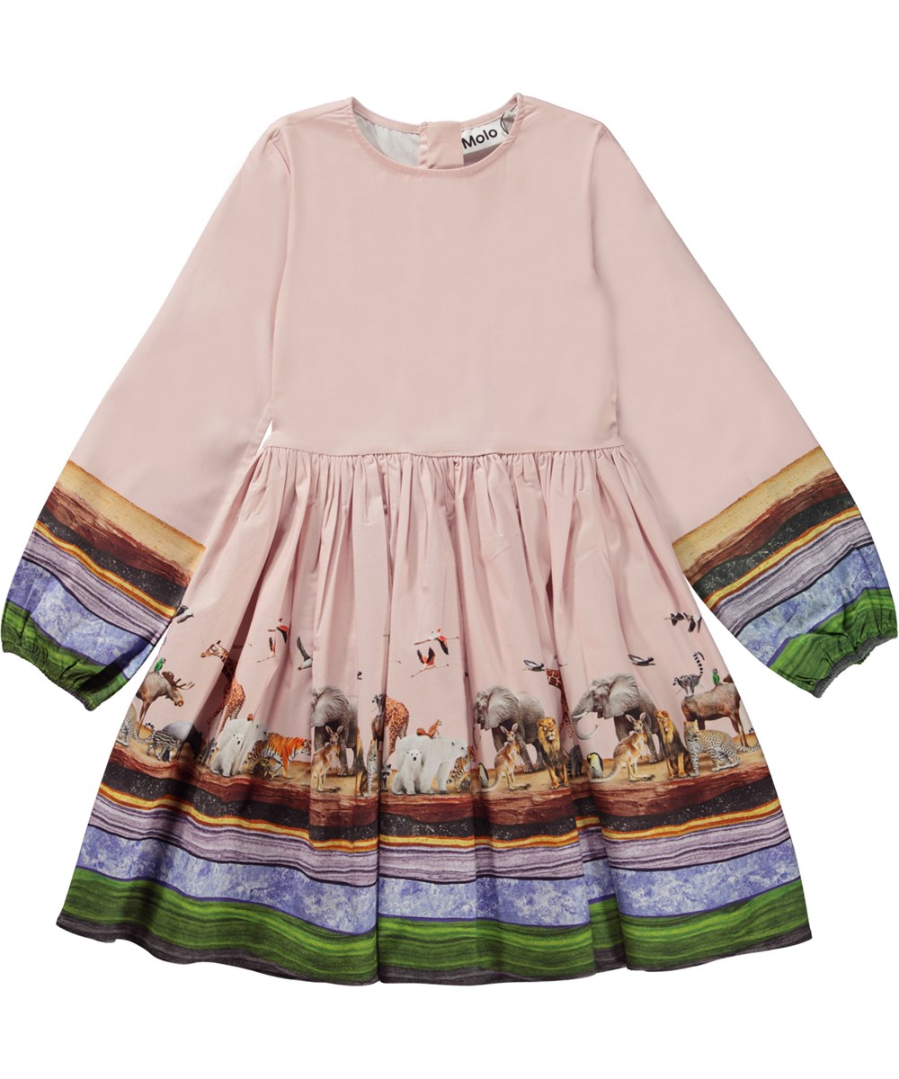 Cordelle - Stripy Savannah - Pink organic dress with long sleeves and wide stripes