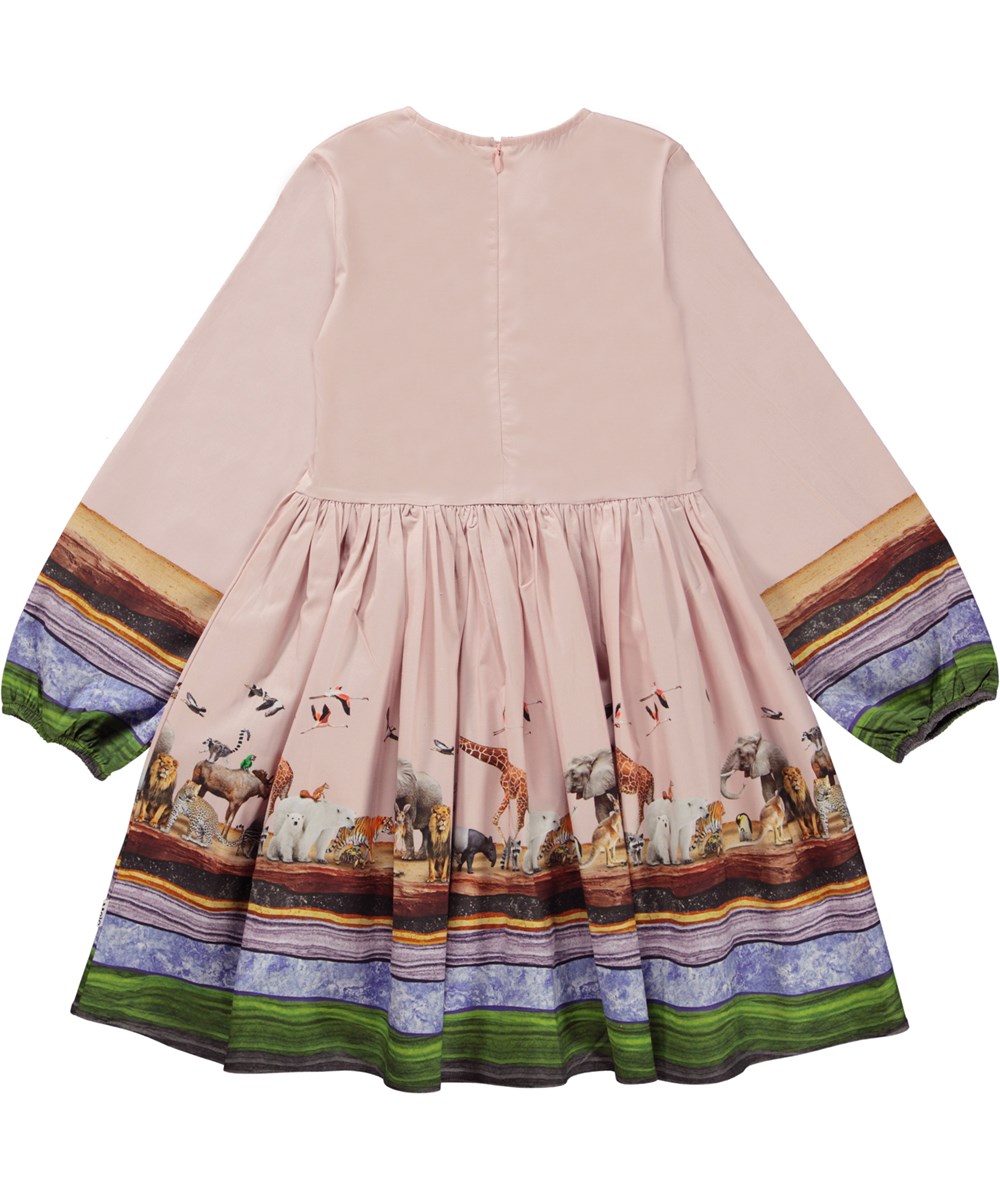 Cordelle - Stripy Savannah - Pink organic dress with long sleeves and wide stripes
