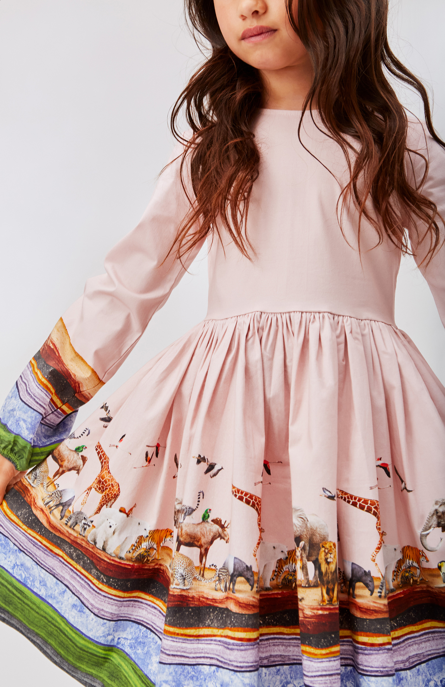 Cordelle - Stripy Savannah - Pink organic dress with long