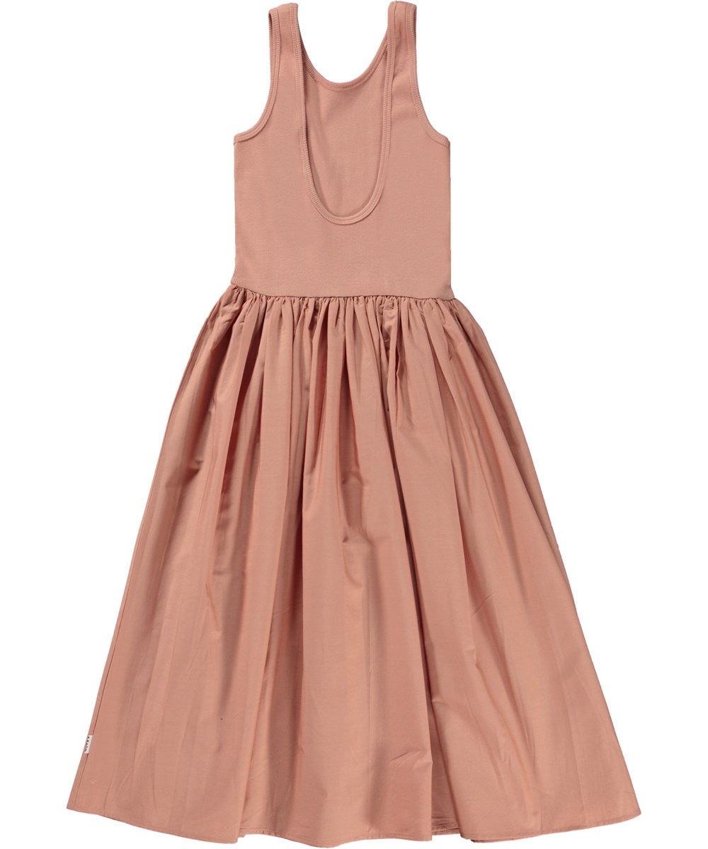 Corella - Muted Rose - Long sleeveless dress in dusty rose in organic cotton 
