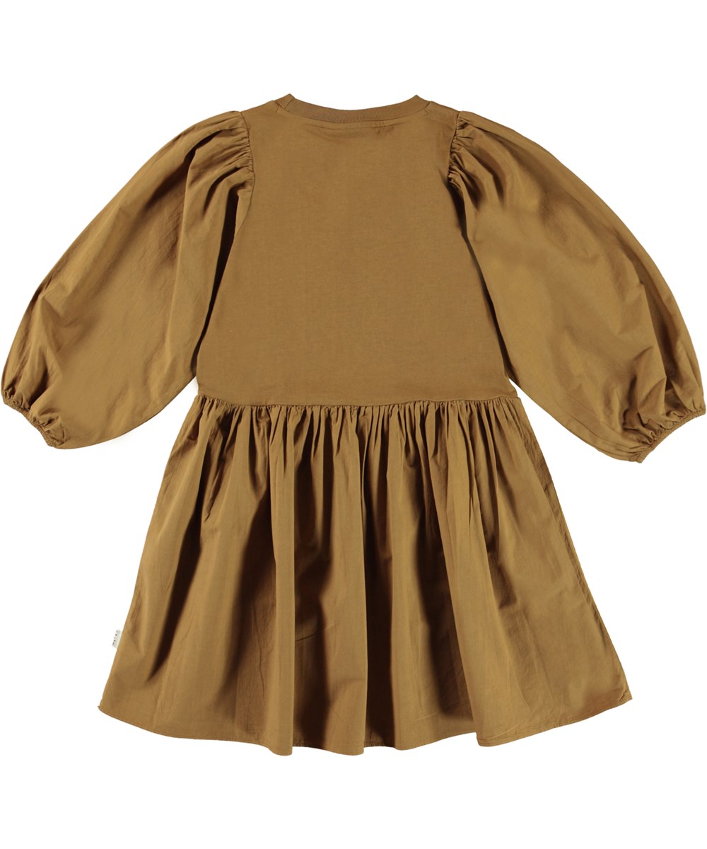 Cosette - Earthy - Brown organic dress with wide sleeves 