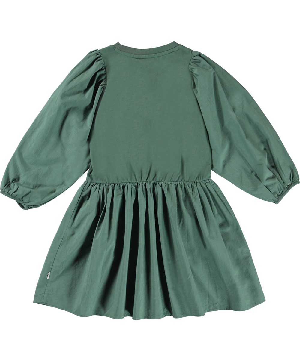 Cosette - Winter Forest - Green organic dress with wide sleeves 