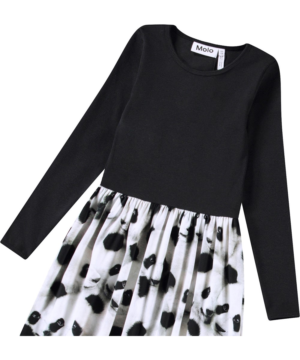 Credence - Giant Panda - Long-sleeved dress for children in organic cotton, combining a snug-fitting top in ribbed jersey with a smooth jersey skirt.