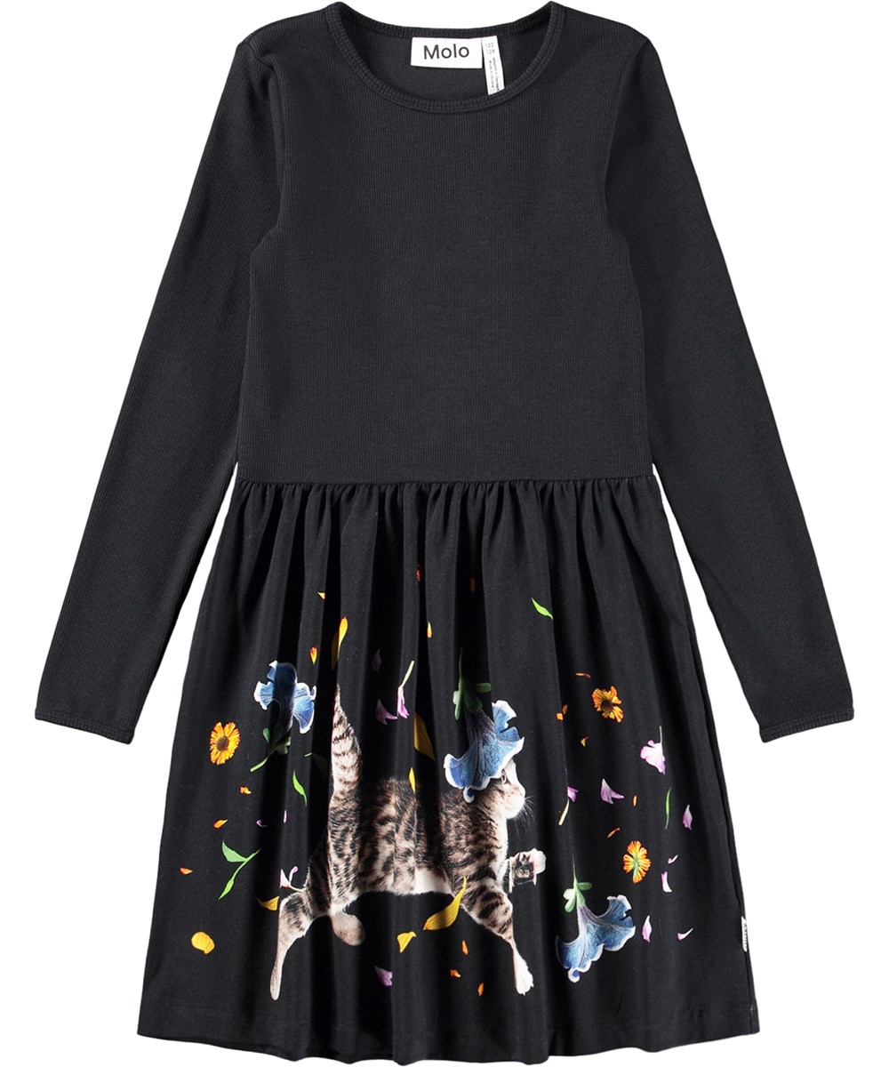 Credence - Lets Celebrate - Black dress for children made of organic cotton with a floral print
